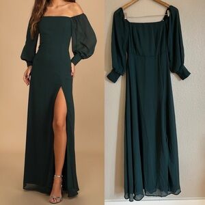 NWOT Feel the Romance Emerald Green Off-the-Shoulder Maxi Dress